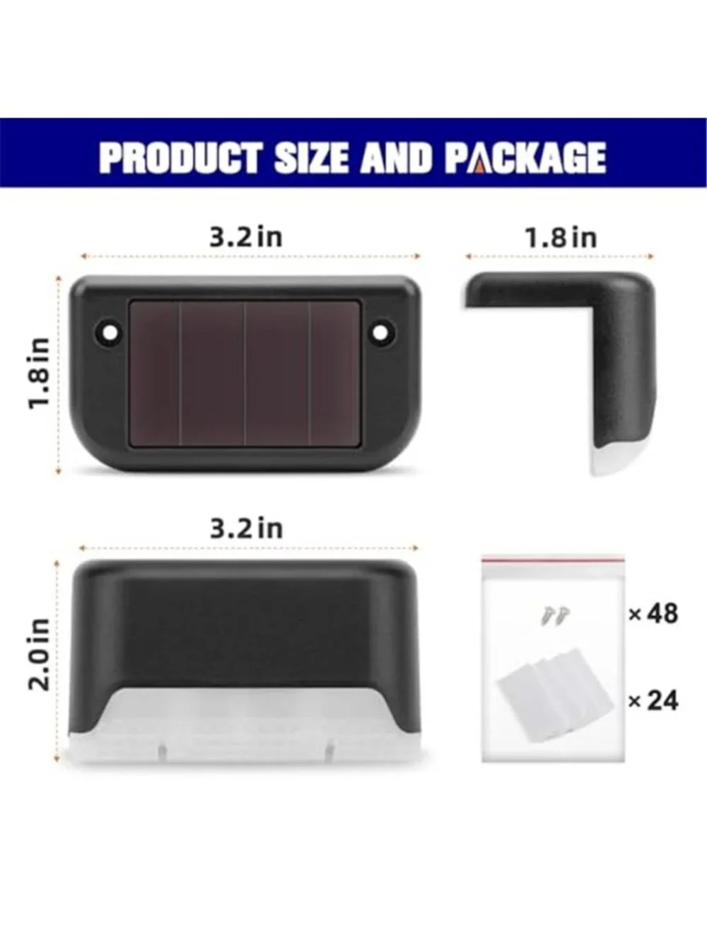 Solar Deck Step Lights Outdoor Black LED Fence Lights Dusk To Dawn Waterproof